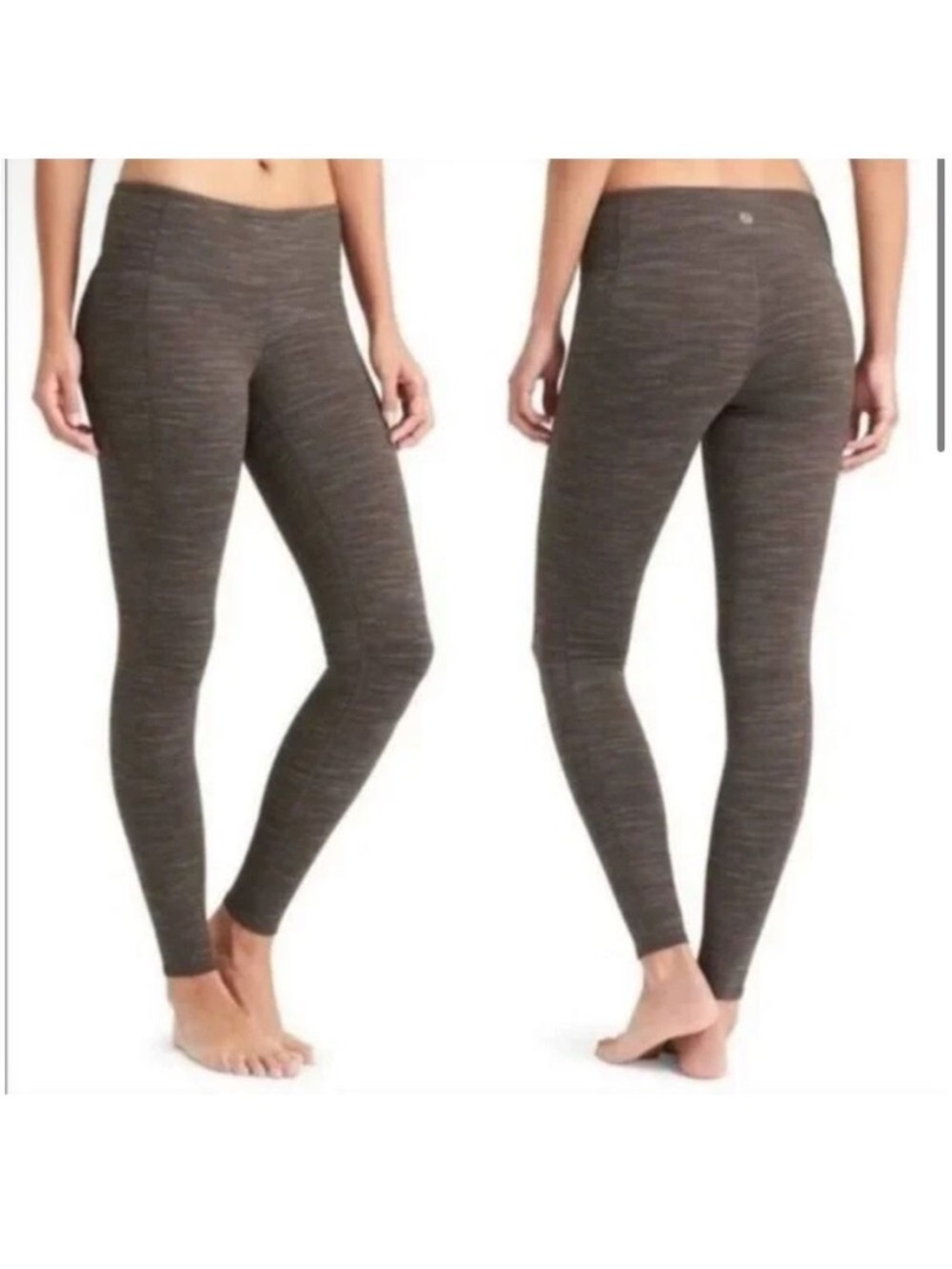 Athleta Striated Revelation Space Dye Brown Leggings Tights Yoga Workout Large